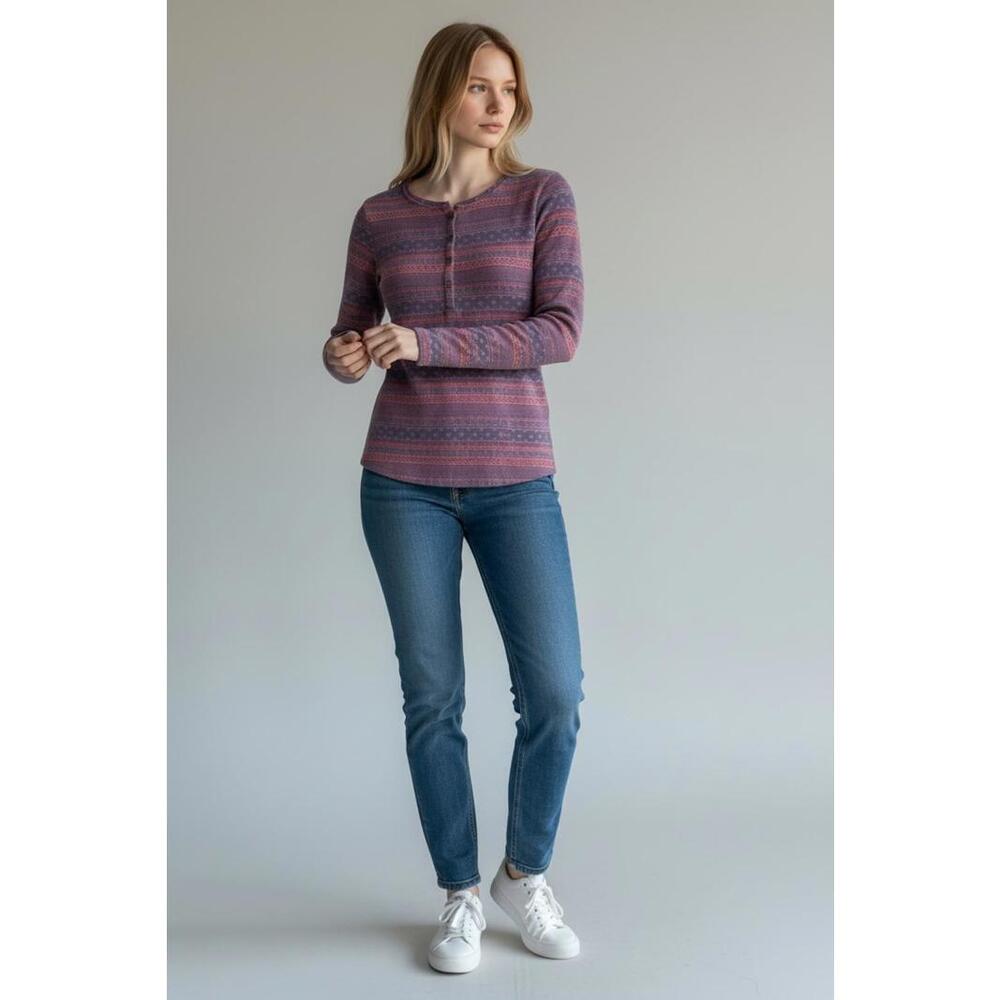 Columbia Women's Red & Navy Aspen Lodge Jacquard Henley Size Large